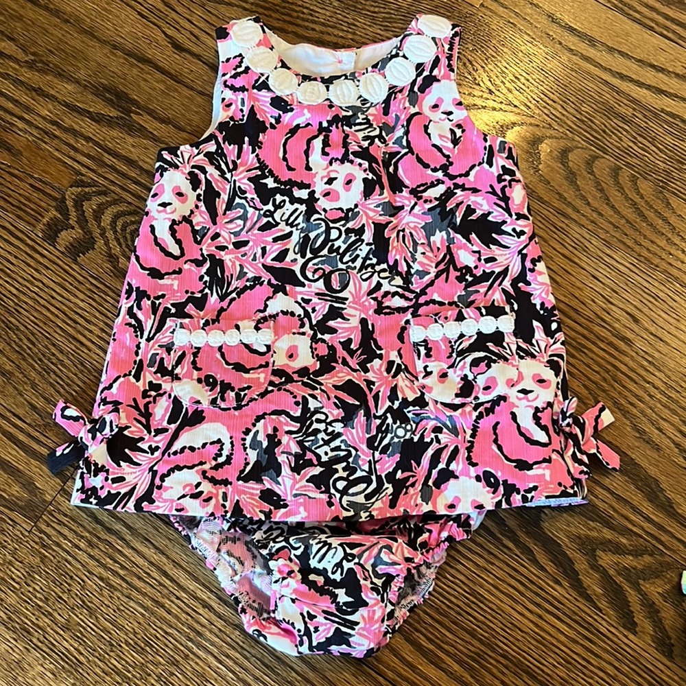 Infant Lilly Pulitzer shift Dress, size 12-18 month, pink, white, black pattern